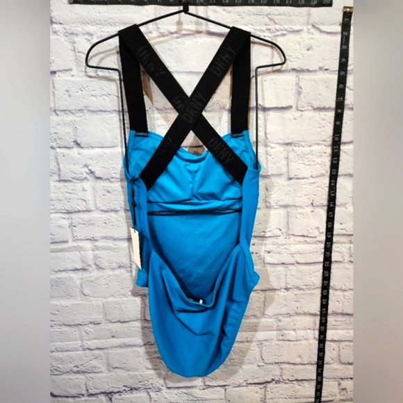 DKNY Women's Logo Cross Back One-Piece Swimsuit Turqouise Size Large NEW - Picture 3 of 9